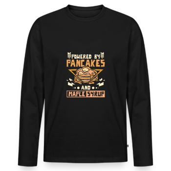 Powered by pancakes and maple syrup - Men's Premium Organic Long Sleeve Shirt - black - Front - Nico (187cm)