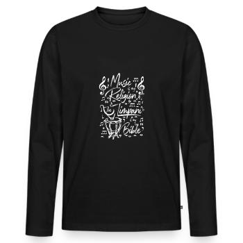 Music is my religion the Timpani is my bible - Men's Premium Organic Long Sleeve Shirt - black - Front - Nico (187cm)