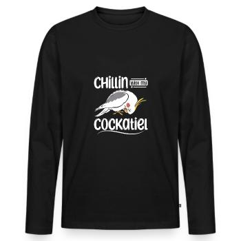 Chillin avec mon Cockatiel - T-shirt manches longues Premium bio Homme - noir - Devant - Nico (187cm)