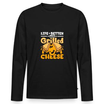 La vie est meilleure avec le fromage grillé - T-shirt manches longues Premium bio Homme - noir - Devant - Nico (187cm)