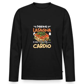 Faire des lasagnes, c’est mon cardio - T-shirt manches longues Premium bio Homme - noir - Devant - Nico (187cm)