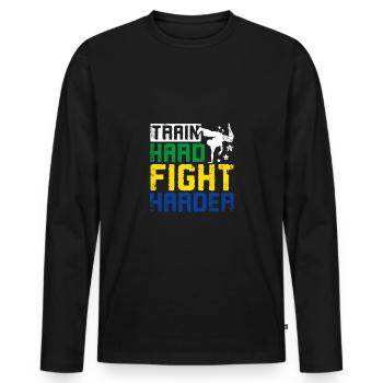 Train hard fight harder Capoeira - Männer Premium Bio Langarmshirt - Schwarz - Vorne - Nico (187cm)