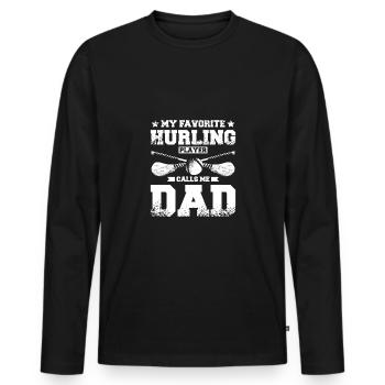 My favorite Hurling player calls me dad - Männer Premium Bio Langarmshirt - Schwarz - Vorne - Nico (187cm)