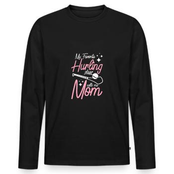 My favorite Hurling player calls me mom - Männer Premium Bio Langarmshirt - Schwarz - Vorne - Nico (187cm)