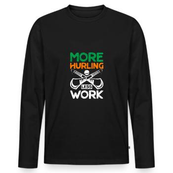 More Hurling Less Work - Men's Premium Organic Long Sleeve Shirt - black - Front - Nico (187cm)