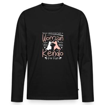 Ne sous-estimez jamais une femme qui fait du kendo pour le plaisir - T-shirt manches longues Premium bio Homme - noir - Devant - Nico (187cm)