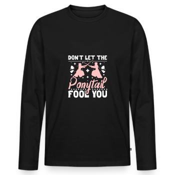 Fille de kendo, ne te laisse pas tromper par la queue de cheval - T-shirt manches longues Premium bio Homme - noir - Devant - Nico (187cm)