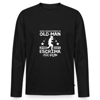 Never underestimate an old man who does escrima - Men's Premium Organic Long Sleeve Shirt - black - Front - Nico (187cm)