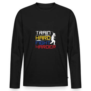 Train hard fight harder Escrima - Men's Premium Organic Long Sleeve Shirt - black - Front - Nico (187cm)