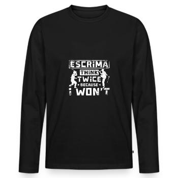 Escrima think twice because I won't - Men's Premium Organic Long Sleeve Shirt - black - Front - Nico (187cm)