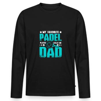 Fête des pères Mon joueur de padel préféré m’appelle papa - T-shirt manches longues Premium bio Homme - noir - Devant - Nico (187cm)