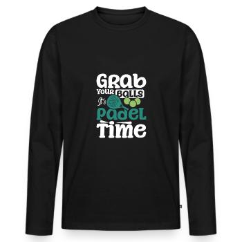 Attrapez vos couilles, c’est l’heure du padel - T-shirt manches longues Premium bio Homme - noir - Devant - Nico (187cm)