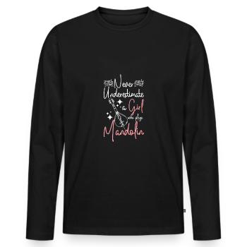 Ne sous-estimez jamais une fille qui joue de la mandoline - T-shirt manches longues Premium bio Homme - noir - Devant - Nico (187cm)