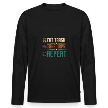 Raccoon eat trash take naps repeat - Men's Premium Organic Long Sleeve Shirt - black - Front - Nico (187cm)