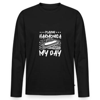 Jouer de l’harmonica fait ma journée - T-shirt manches longues Premium bio Homme - noir - Devant - Nico (187cm)