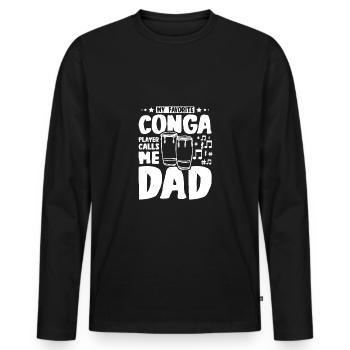 Mon joueur de conga préféré m’appelle papa - T-shirt manches longues Premium bio Homme - noir - Devant - Nico (187cm)
