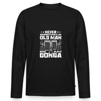 Ne sous-estimez jamais un vieil homme qui joue de la conga - T-shirt manches longues Premium bio Homme - noir - Devant - Nico (187cm)