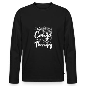 Jouer de la Conga est ma thérapie - T-shirt manches longues Premium bio Homme - noir - Devant - Nico (187cm)