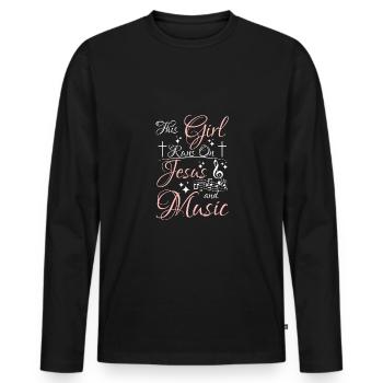 This girl runs on jesus and music - Männer Premium Bio Langarmshirt - Schwarz - Vorne - Nico (187cm)