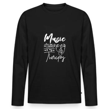 Music is my therapy - Männer Premium Bio Langarmshirt - Schwarz - Vorne - Nico (187cm)