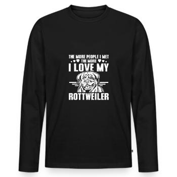 Plus je rencontrais de gens, plus j’aimais mon rottweiler - T-shirt manches longues Premium bio Homme - noir - Devant - Nico (187cm)