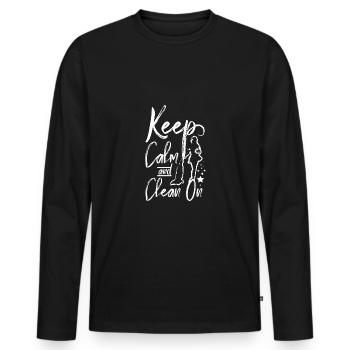 Housekeeper keep calm and clean on - Männer Premium Bio Langarmshirt - Schwarz - Vorne - Nico (187cm)