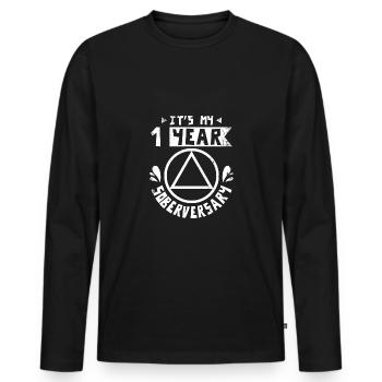 Sobriety It's my first year soberversary - Männer Premium Bio Langarmshirt - Schwarz - Vorne - Nico (187cm)
