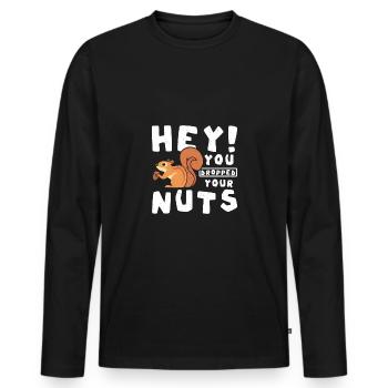 Funny Squirrel hey you dropped your nuts - Männer Premium Bio Langarmshirt - Schwarz - Vorne - Nico (187cm)
