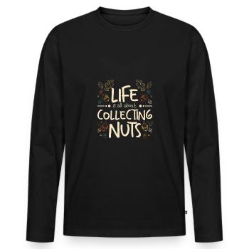 Funny autumn life is all about collecting nuts - Männer Premium Bio Langarmshirt - Schwarz - Vorne - Nico (187cm)