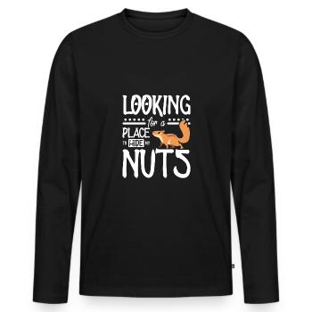 Funny Squirrel looking for a place to hide my nuts - Männer Premium Bio Langarmshirt - Schwarz - Vorne - Nico (187cm)