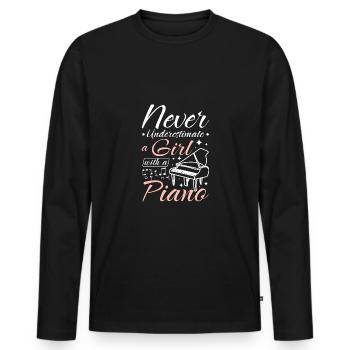 Ne sous-estimez jamais une fille avec un piano - T-shirt manches longues Premium bio Homme - noir - Devant - Nico (187cm)