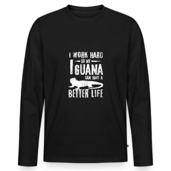 I work hard so my Iguana can have a better life - Männer Premium Bio Langarmshirt - Schwarz - Vorne - Nico (187cm)