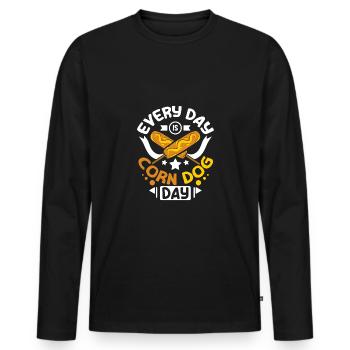 Chaque jour est la journée du chien de maïs - T-shirt manches longues Premium bio Homme - noir - Devant - Nico (187cm)