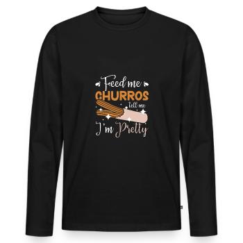 Nourris-moi des churros, dis-moi que je suis jolie - T-shirt manches longues Premium bio Homme - noir - Devant - Nico (187cm)