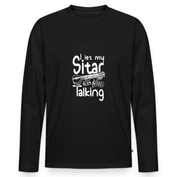 I let my Sitar do the talking - Männer Premium Bio Langarmshirt - Schwarz - Vorne - Nico (187cm)