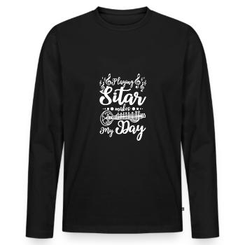 Playing Sitar makes my day - Men's Premium Organic Long Sleeve Shirt - black - Front - Nico (187cm)