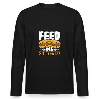 Feed me Cheesesteak - Männer Premium Bio Langarmshirt - Schwarz - Vorne - Nico (187cm)