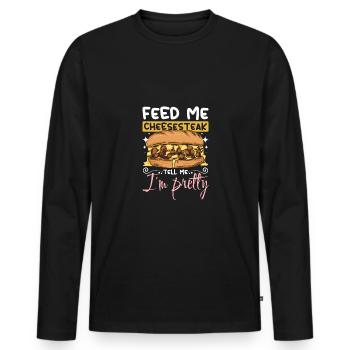 Feed me Cheesesteak tell me I'm pretty - Männer Premium Bio Langarmshirt - Schwarz - Vorne - Nico (187cm)