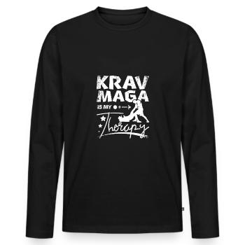 Le Krav maga est ma thérapie - T-shirt manches longues Premium bio Homme - noir - Devant - Nico (187cm)