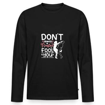 Krav maga girl don't let the ponytail fool you - Men's Premium Organic Long Sleeve Shirt - black - Front - Nico (187cm)