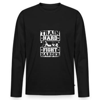 Train hard fight harder Krav maga - Männer Premium Bio Langarmshirt - Schwarz - Vorne - Nico (187cm)
