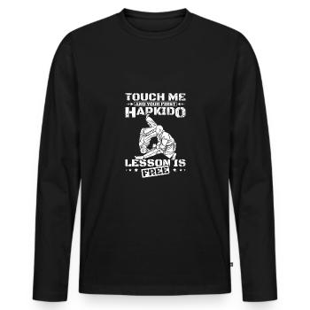 Touche-moi et ta première leçon de hapkido est gratuite - T-shirt manches longues Premium bio Homme - noir - Devant - Nico (187cm)