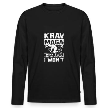 Krav maga think twice because i won't - Männer Premium Bio Langarmshirt - Schwarz - Vorne - Nico (187cm)