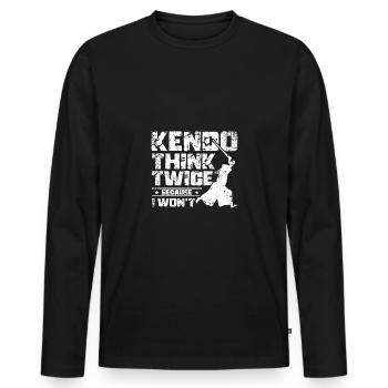 Kendo réfléchit à deux fois parce que je ne le ferai pas - T-shirt manches longues Premium bio Homme - noir - Devant - Nico (187cm)
