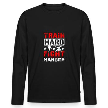 Train hard fight harder Wing chun - Männer Premium Bio Langarmshirt - Schwarz - Vorne - Nico (187cm)