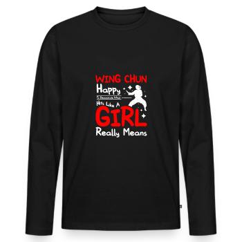 Wing chun frappé comme une fille - T-shirt manches longues Premium bio Homme - noir - Devant - Nico (187cm)