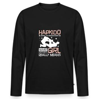 Une fille frappe comme Hapkido - T-shirt manches longues Premium bio Homme - noir - Devant - Nico (187cm)