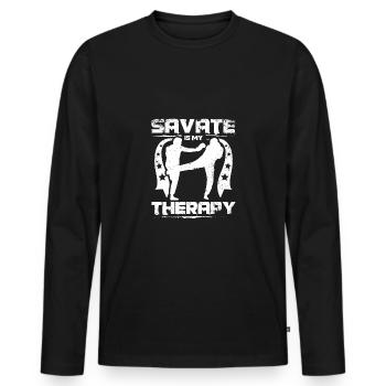 Savate is my therapy - Männer Premium Bio Langarmshirt - Schwarz - Vorne - Nico (187cm)