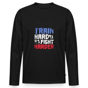 Train hard fight harder Savate - Männer Premium Bio Langarmshirt - Schwarz - Vorne - Nico (187cm)