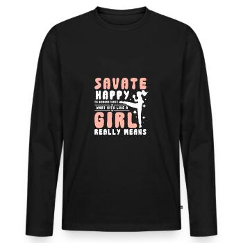 Hit like a girl Savate - Männer Premium Bio Langarmshirt - Schwarz - Vorne - Nico (187cm)